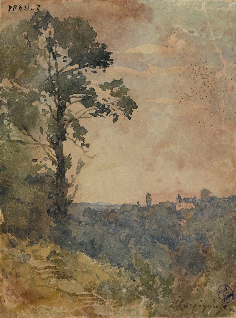 Etude d’arbres de Henri-Joseph Harpignies, óleo sobre lienzo que representa árboles exuberantes y follaje vibrante