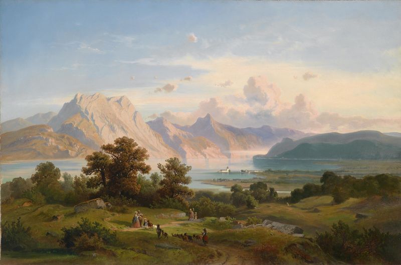Paisagem de Schloss Orth de Josef Mayburger, pintura a óleo