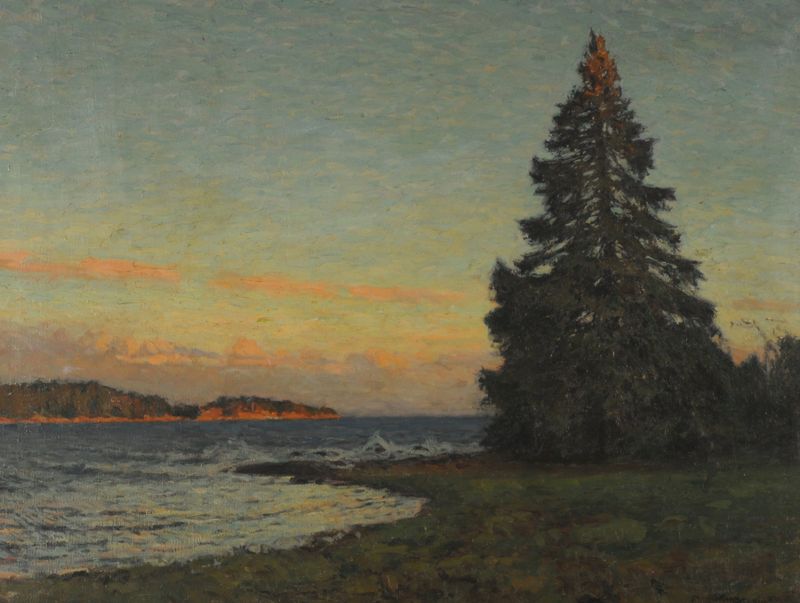 Fir tree against a serene sky, oil painting by Gottfrid Samuel Nickolaus Kallsteniüs