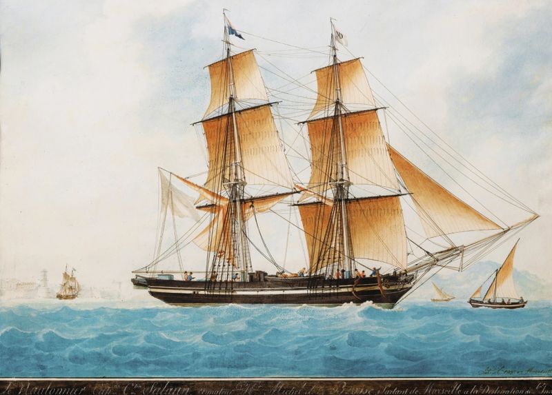 Le bateau le Nautonnier de Antoine-Mathieu Roux, retratando um navio em mares turbulentos.