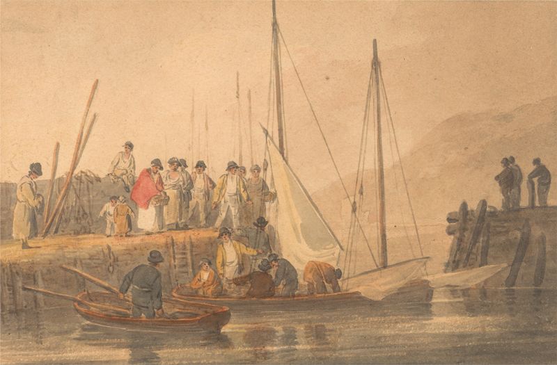 Landscape showing a serene horizon over water by William Payne