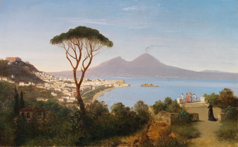 Landscape of the bay of Naples with Vesuvius, oil painting by Albert Zimmermann