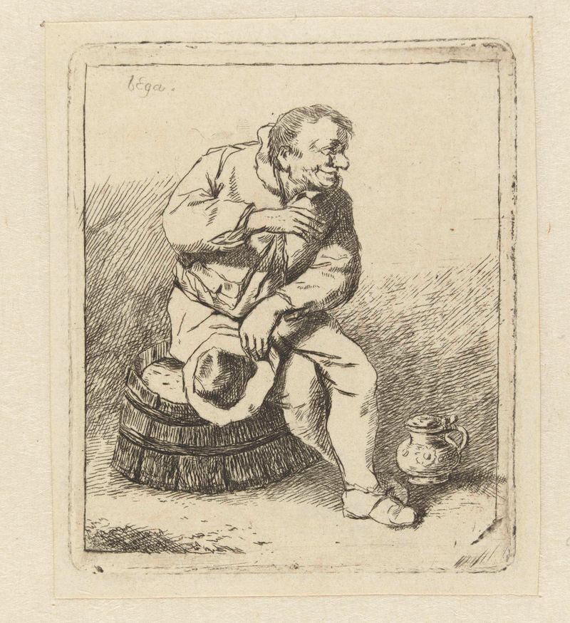 Retrato de un hombre sosteniendo un sombrero, grabado de Unknown Artist