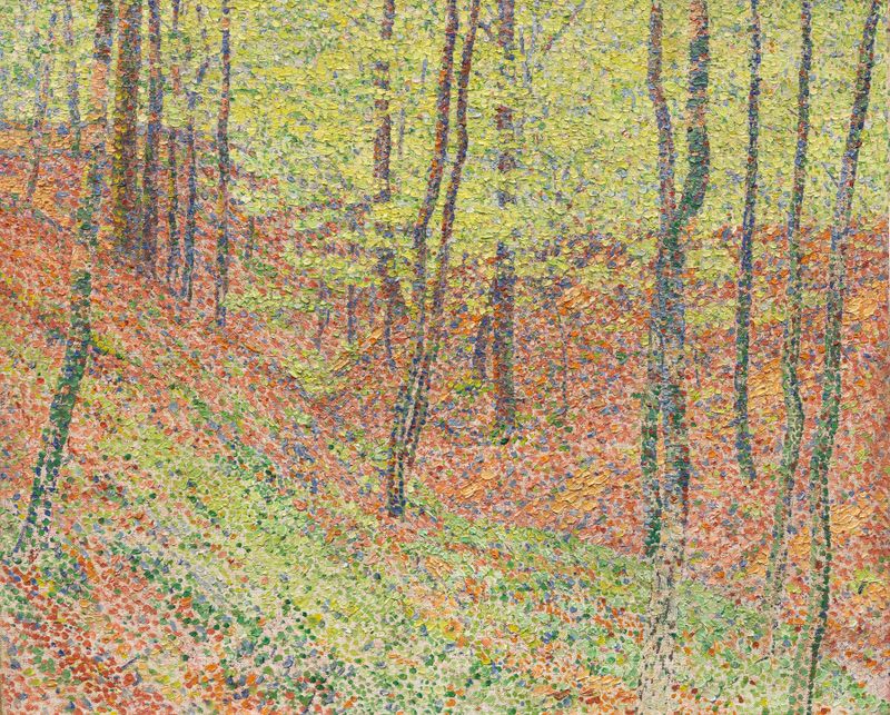 Wald by Christian Rohlfs, oil on canvas depicting a dense forest with earthy tones and shadows.