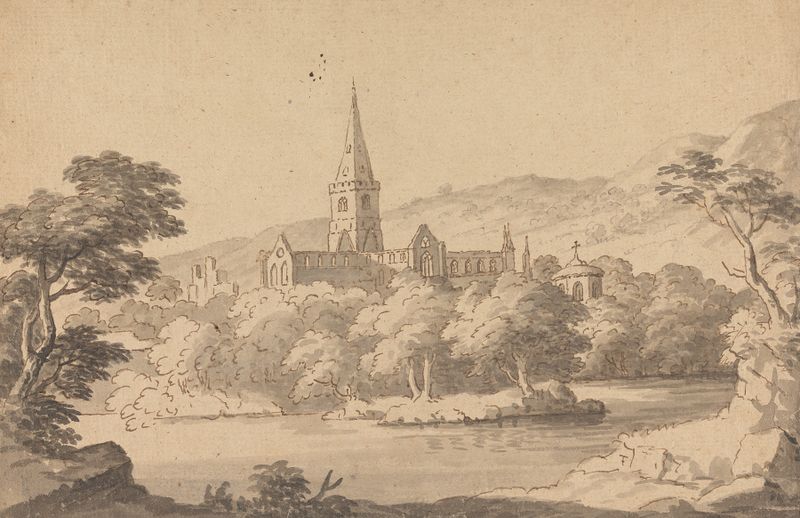 Iglesia en un paisaje, óleo sobre lienzo de Captain John Bernard Gilpin