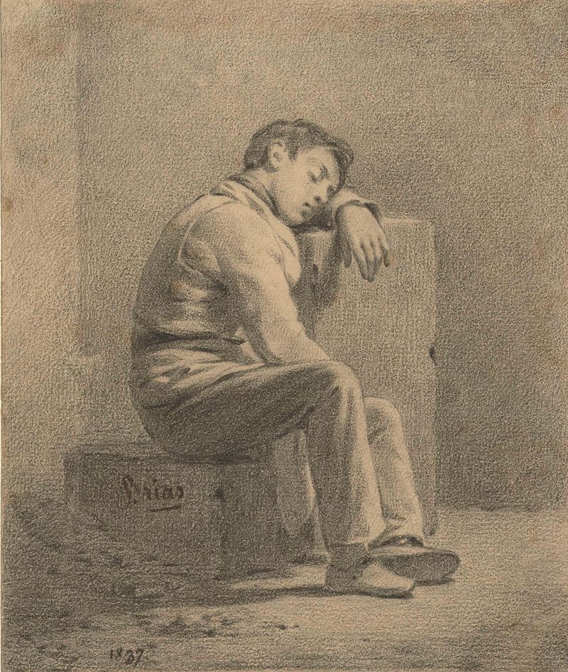 Portrait of a sleeping boy in paper by Charles Brias