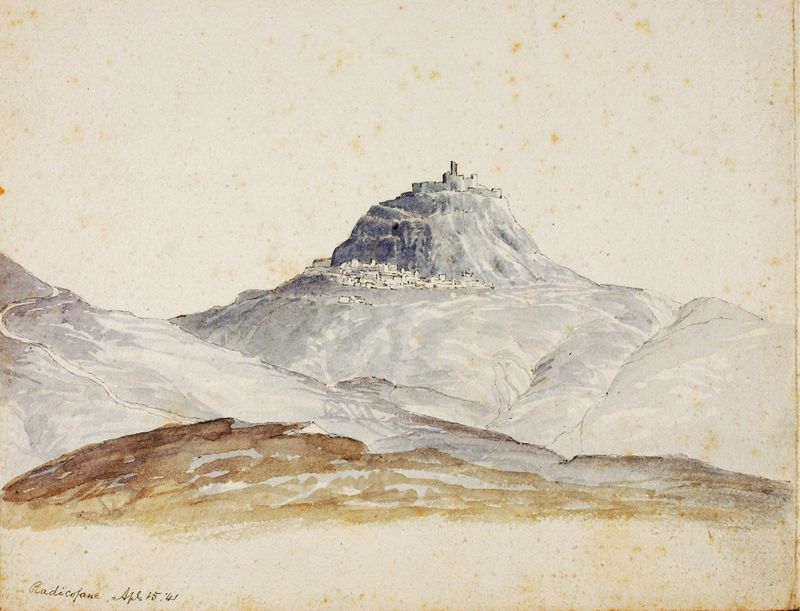 Paisagem com penhascos e um vale de Miner Kilbourne Kellogg, 1841.