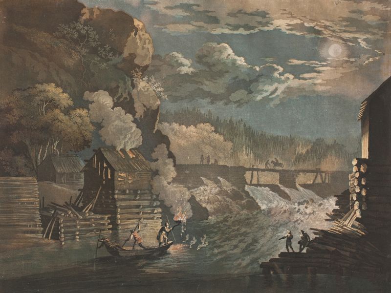 Cascading waterfall in Schaaning Fossen, oil on canvas by Christian Heinrich Grosch