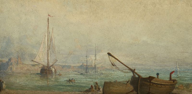 View of the Avignon port, oil on canvas by Teofil Kwiatkowski, depicting a river and sky.