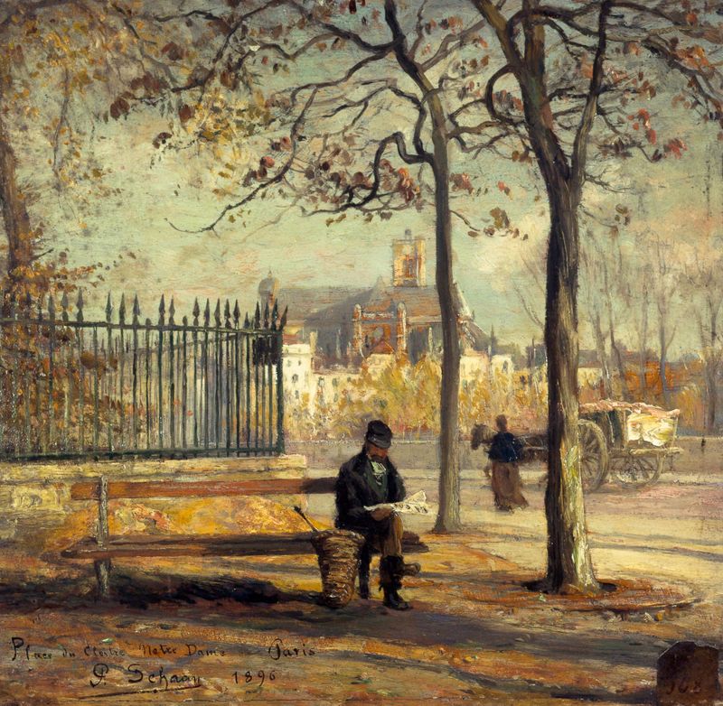 Impressionist oil painting by Paul Schaan depicting Hôtel de Ville and the Paris skyline