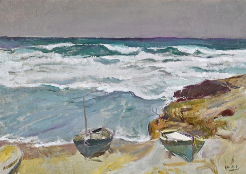La Caleta, Málaga by Joaquín Sorolla, oil painting depicting sunlight on waves at the beach