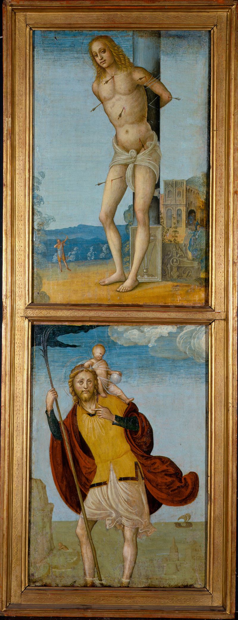 Tempera sobre painel representando São Sebastião e São Cristóvão de Master of the Life of Saint Agnes.