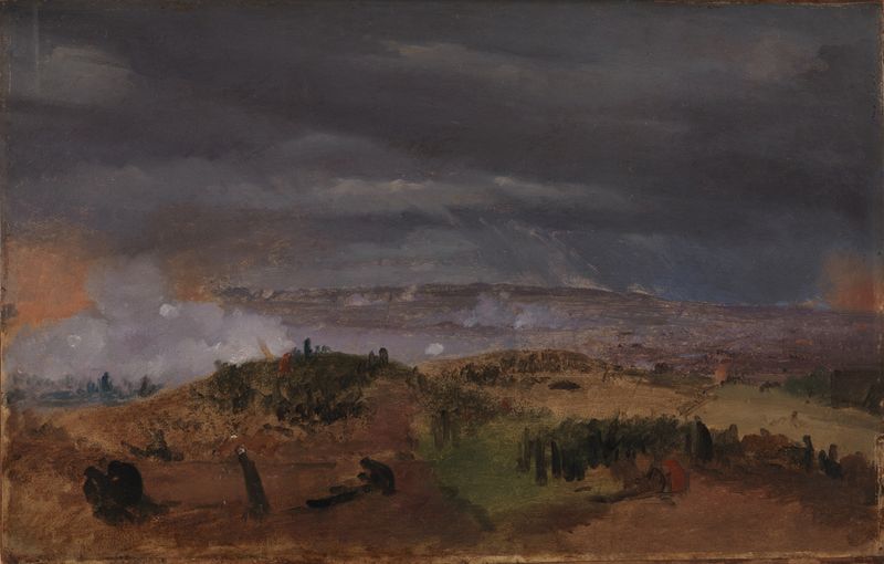 Historical oil painting by Jørgen Sonne depicting a chaotic battle scene.