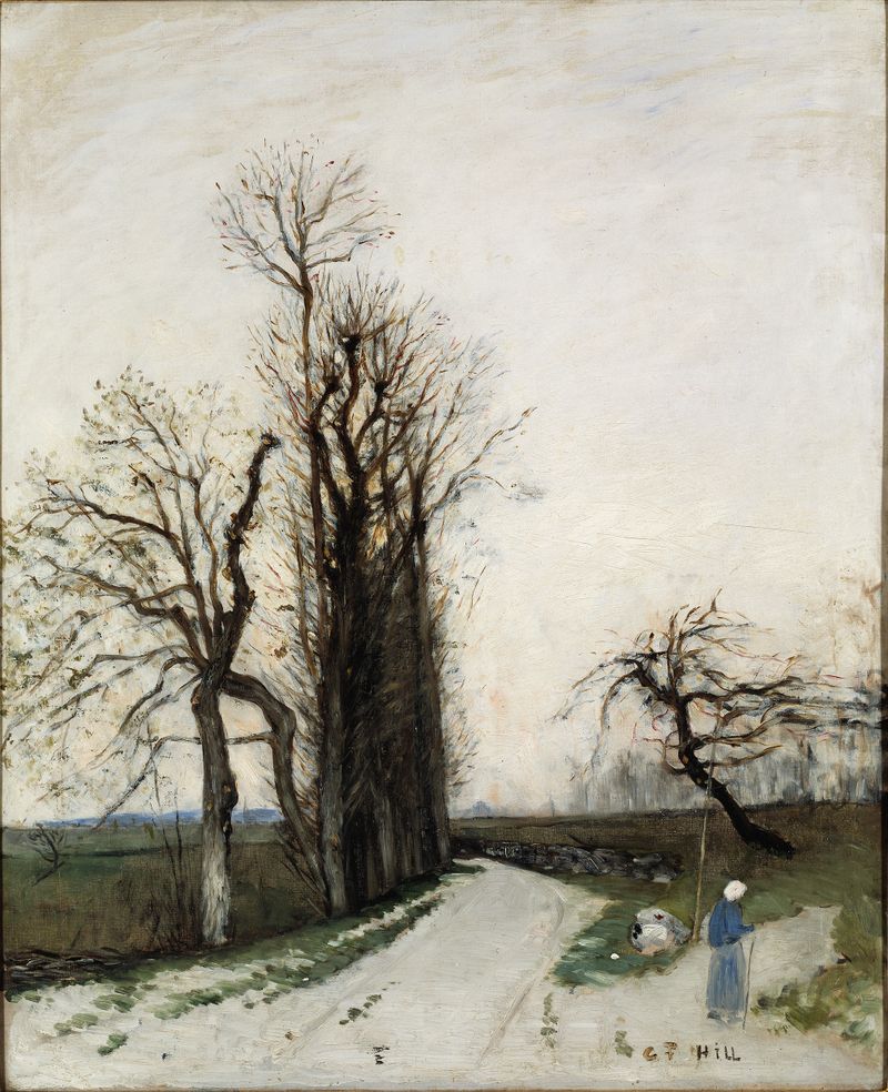 Post-Impressionism landscape by Carl Fredrik Hill, depicting autumn foliage with vibrant colors.