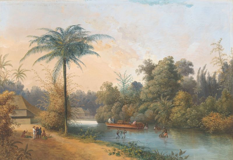 Waterfall in a jungle scene, oil painting by Charles William Meredith van de Velde