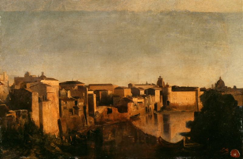 Le Tibre à Rome by Jean-Baptiste Carpeaux, oil painting depicting the flowing Tiber river.