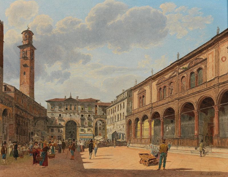 Architecture in golden light, oil painting by Jakob Alt, 1834