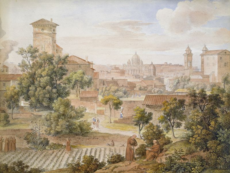 Landscape view of St. Peter's Basilica, oil painting by Joseph Anton Koch