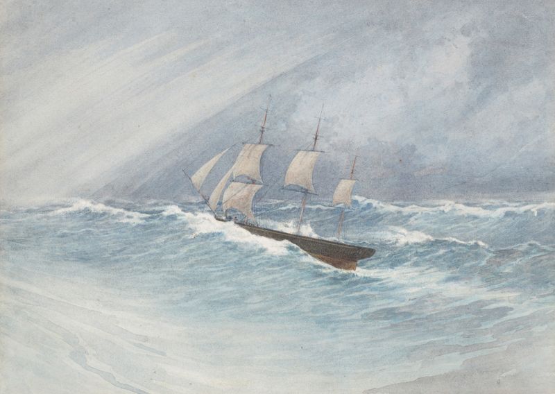 Barco antiguo, ‘Kenilworth’ de James Crowe Richmond, óleo sobre lienzo
