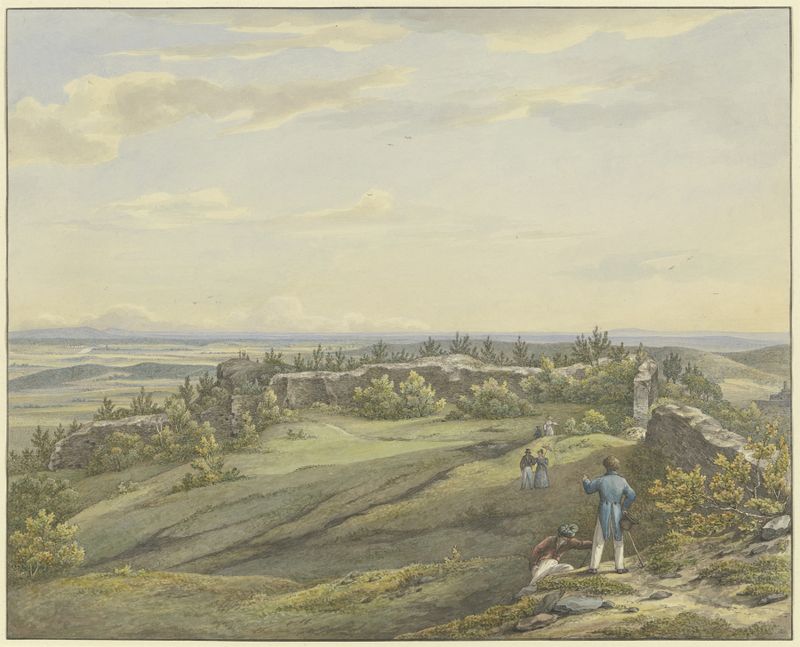 Pintura de paisaje al óleo de Carl Morgenstern que muestra ruinas y colinas.