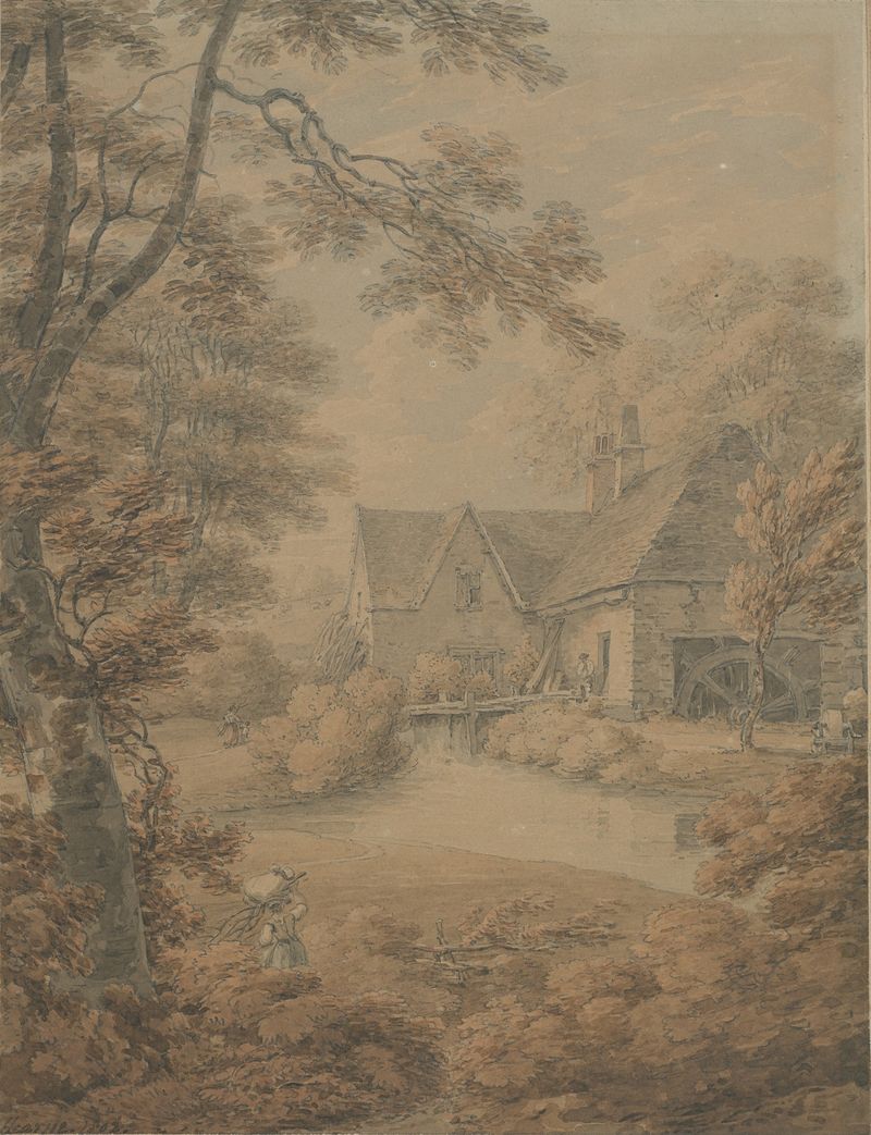 Landscape featuring Foxley Mill near Malmesbury, oil painting by Thomas Hearne