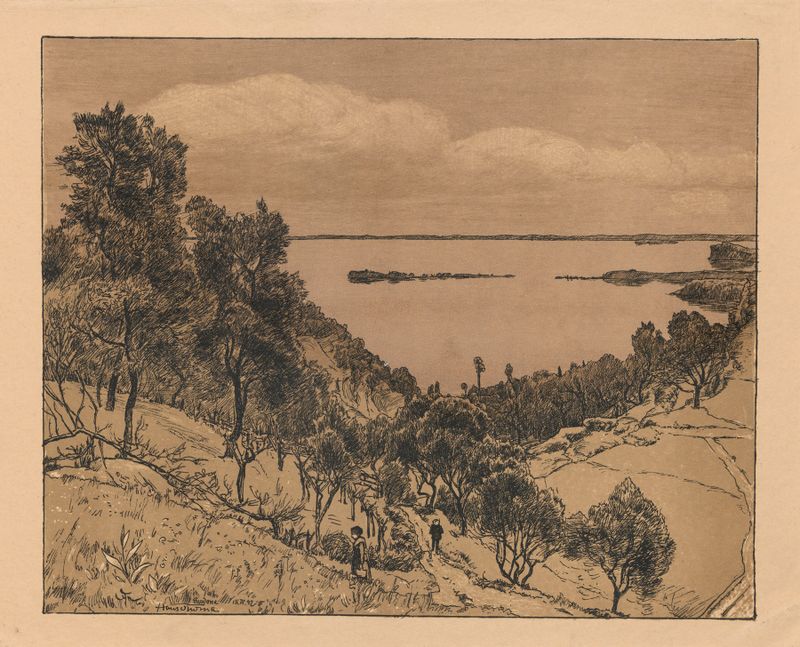Paisagem do Lago de Garda por Hans Thoma, óleo sobre tela
