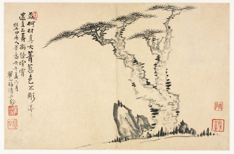 Landscape with delicate trees in mist by Mei Qing, Chinese Traditional