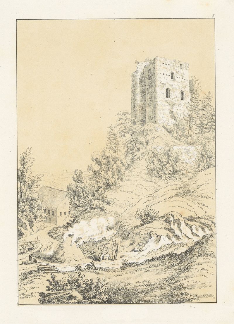 Paisagem de Johann Friedrich Wagner, mostrando colinas e luz dourada, pintura a óleo