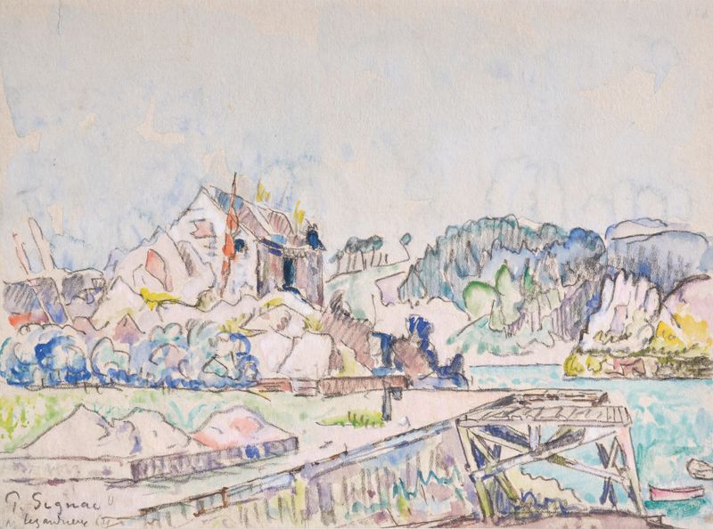 Escena marina con aguas tranquilas y reflejos de Paul Signac, pintura al óleo