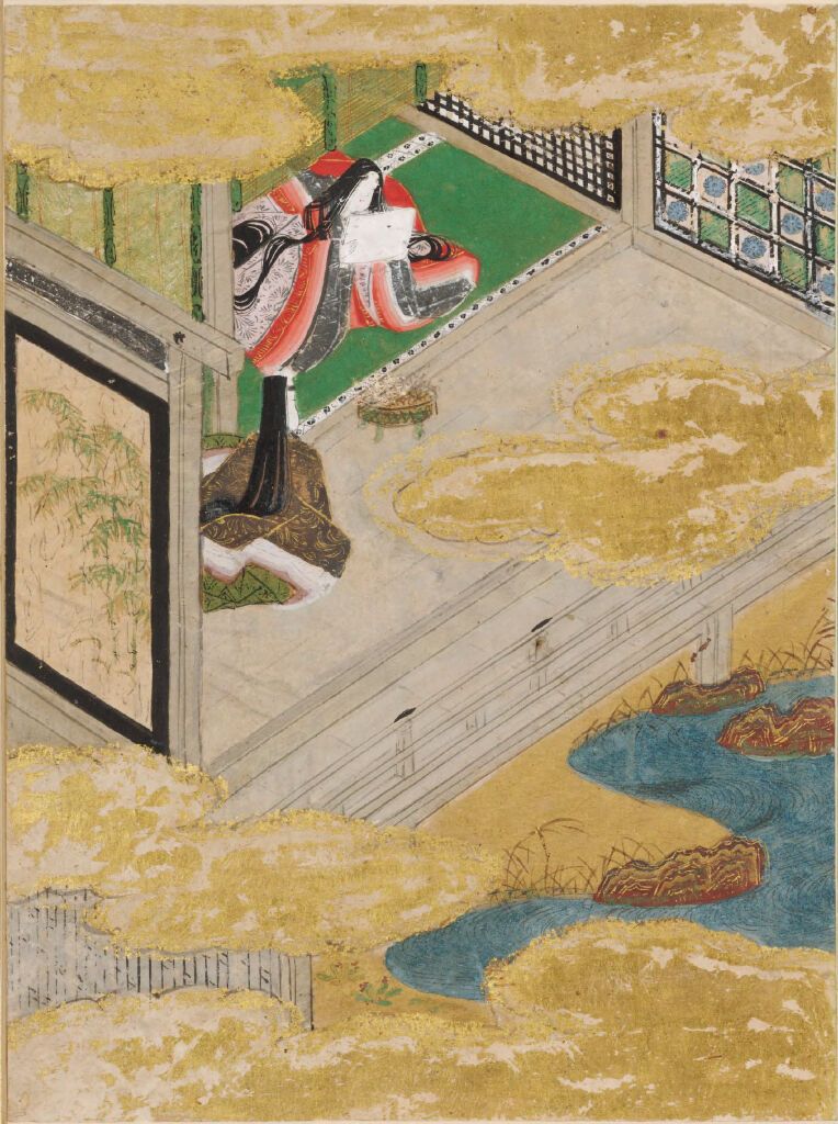 Bracken Shoots, gold medium by Tosa Mitsunobu, depicting vibrant green bracken foliage.