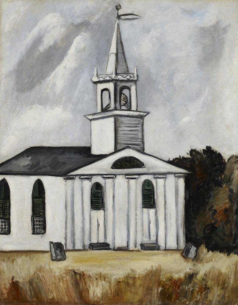 Church at Head Tide #2 de Marsden Hartley, óleo sobre tela representando a silhueta de uma igreja.
