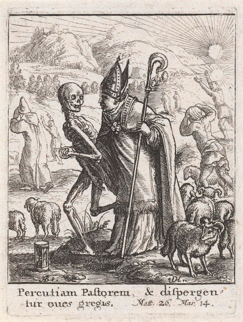 Gravura de Wenceslaus Hollar retratando um bispo em ricas vestes.