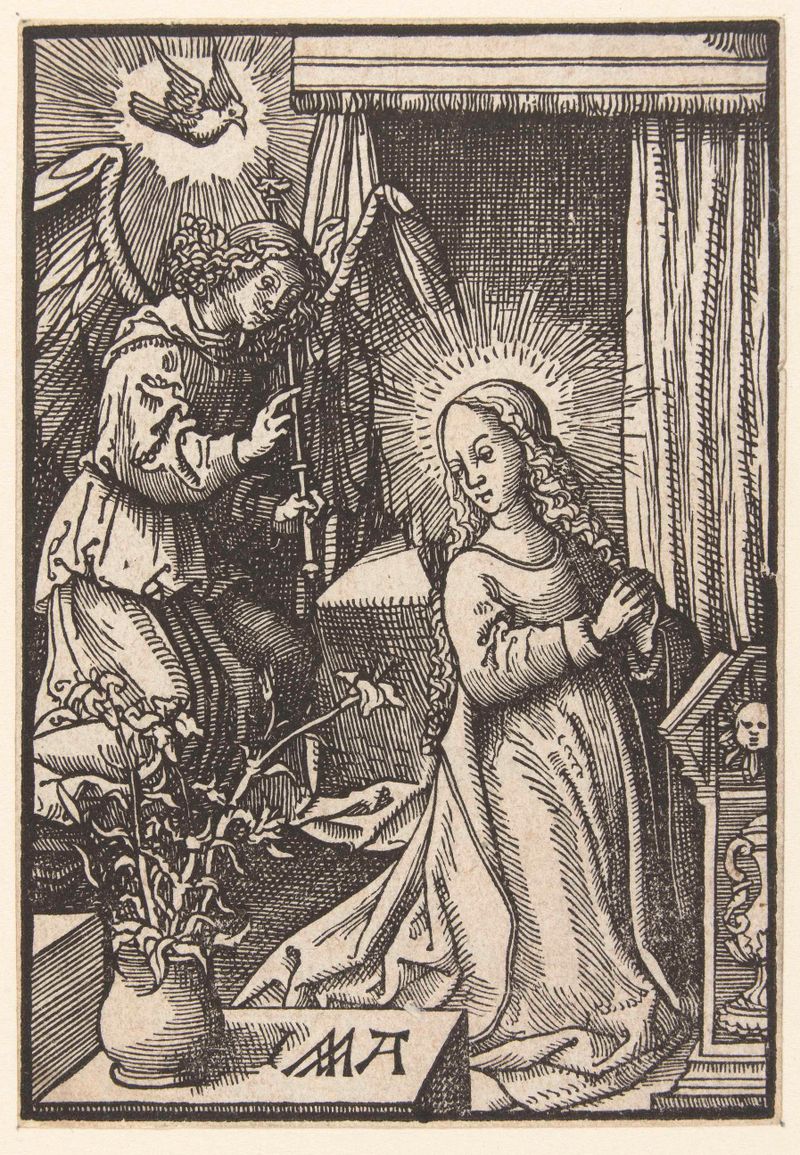 Aankondiging de Jacob Cornelisz van Oostsanen, obra en papel que representa a la Virgen María iluminada