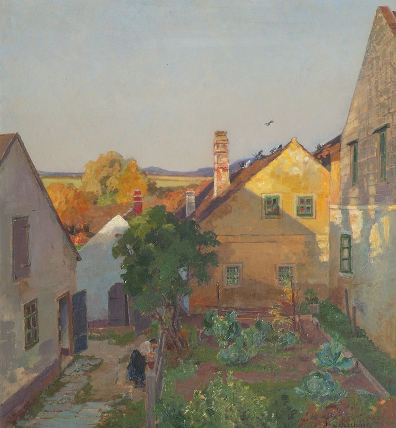 Landscape in warm sunlight by Therese Schachner, before 1917, unknown medium