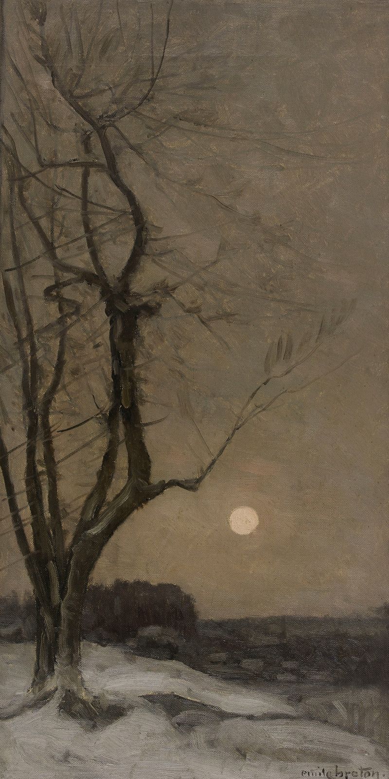 Le bois de Chaville, óleo sobre lienzo de Emile Breton, que representa un camino forestal con luz solar filtrada.