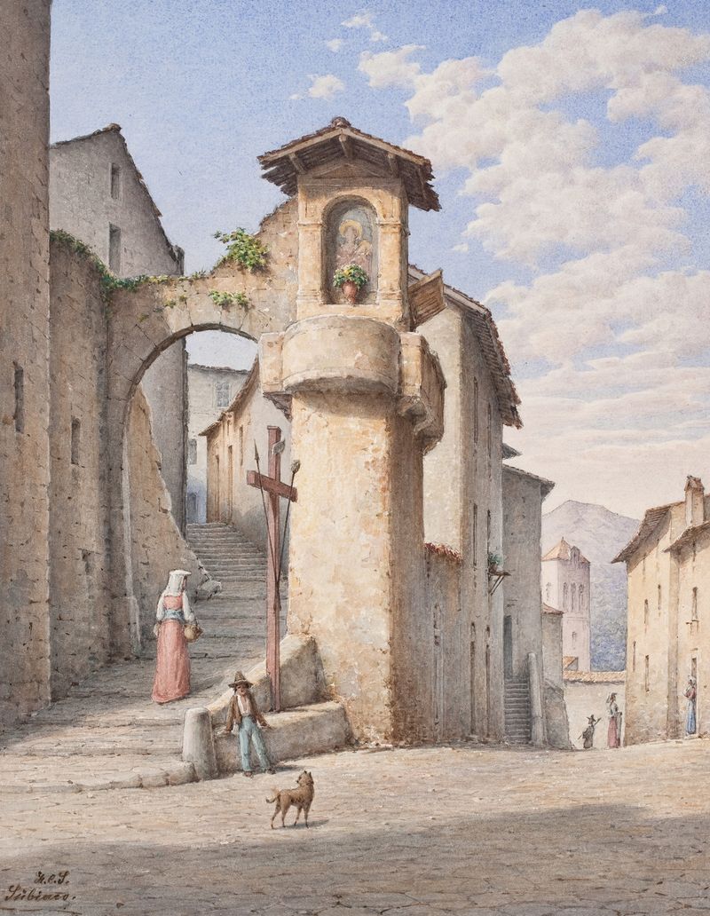 Paisaje con un camino y árboles, pintura al óleo de Harald Conrad Stilling