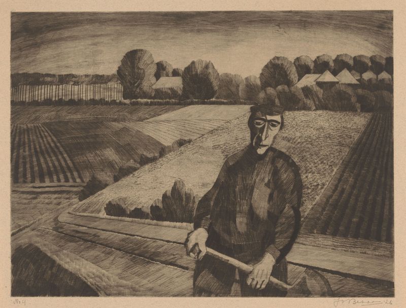 Figurative artwork by Jo Bezaan depicting a laborer with tools, 1926, Realism
