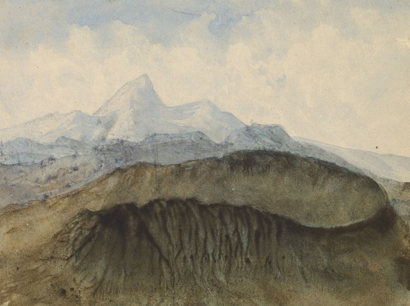 Paisaje de un volcán en Auvergne de Amantine-Aurore-Lucile Dupin, pintura al óleo