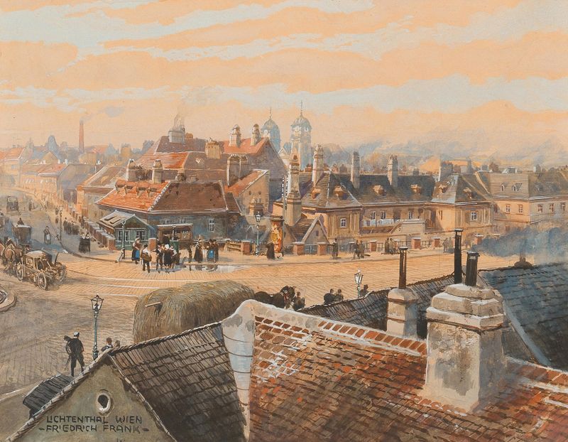 Landscape of Lichtenthal suburb with Schubert church, oil painting by Friedrich Frank