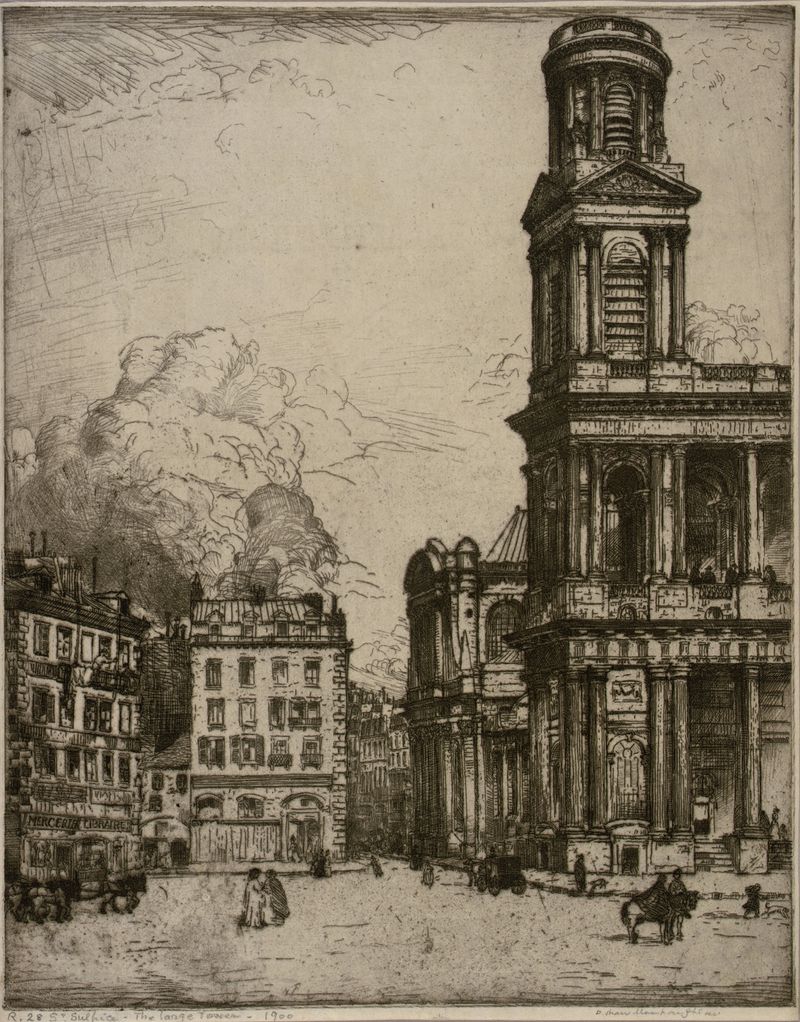 St. Sulpice Paris, La Grande Tour pintura a óleo de Donald Shaw MacLaughlan
