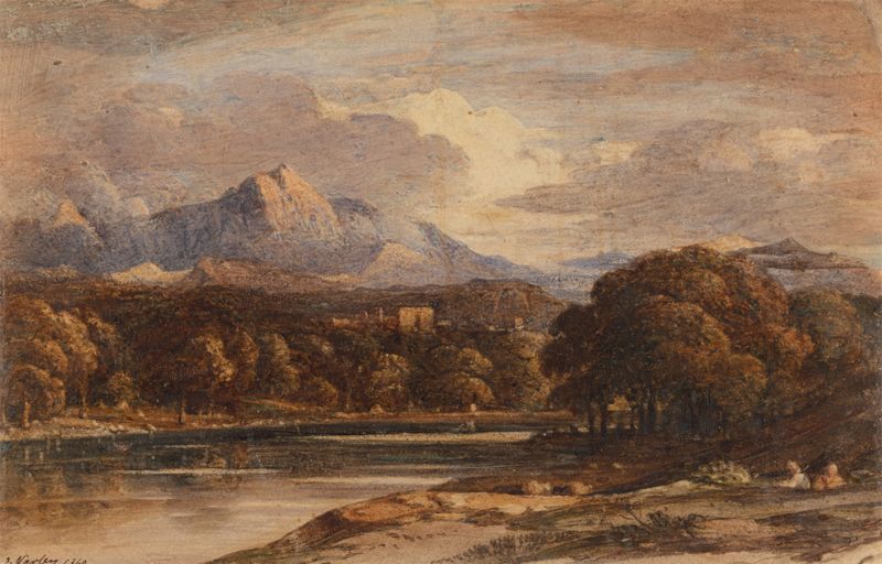 Paisagem montanhosa com lago de John Varley, pintura a óleo