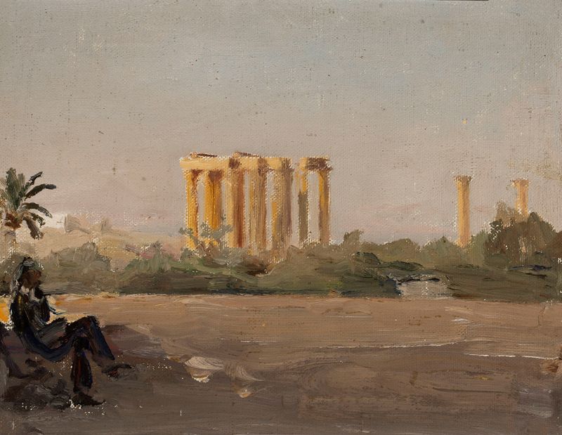 Templo de Júpiter em Atenas de Jan Ciągliński, retratando ruínas antigas em uma paisagem.