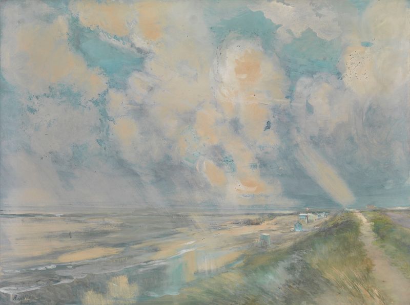 Paisaje de Post-Impresionismo de Alexander Marcette que muestra un cielo con lluvia y sol.