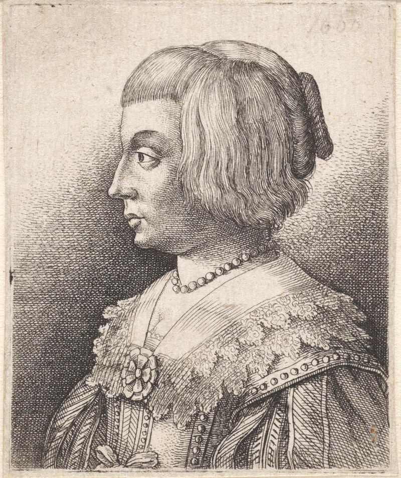 Gravura de uma jovem com colarinho e roseta de Wenceslaus Hollar