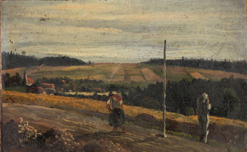Landscape Study de Thomas Fearnley, óleo sobre lienzo que representa un horizonte sereno.