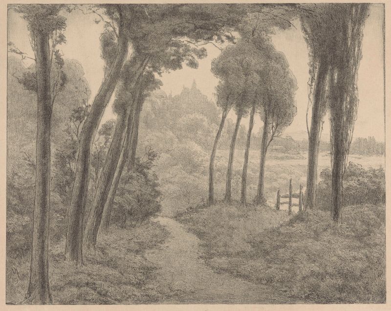 Paisaje con un sendero forestal de Simon Moulijn, pintura al óleo