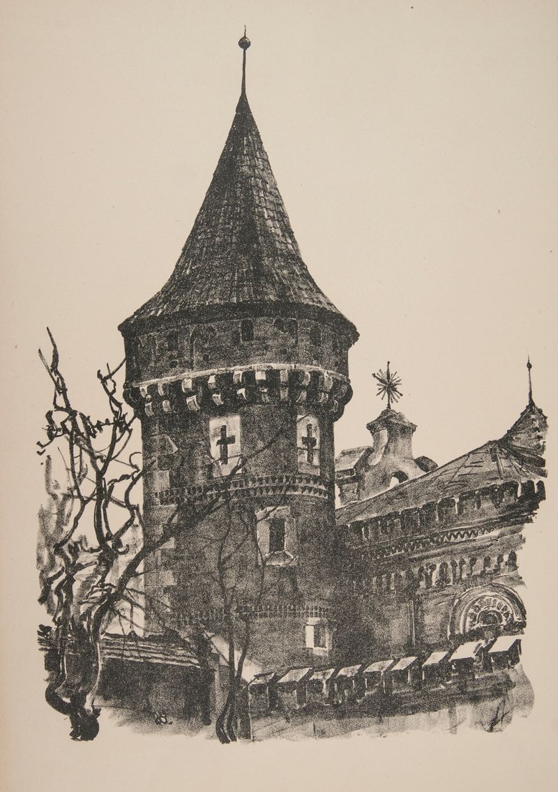 Baszta stolarska by Jan Kanty Gumowski, oil on canvas depicting a tower against the sky