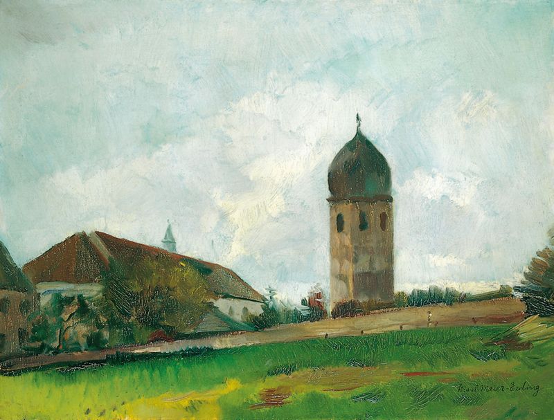 Cloister buildings on an island, oil painting by Hiasl Maier-Erding