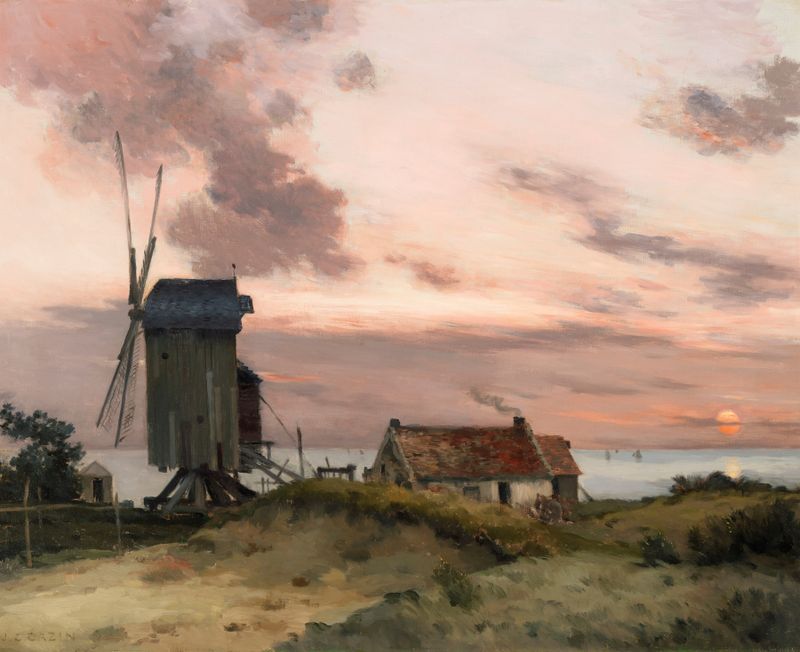 Windmill on a beach, oil on canvas by Jean Charles Cazin