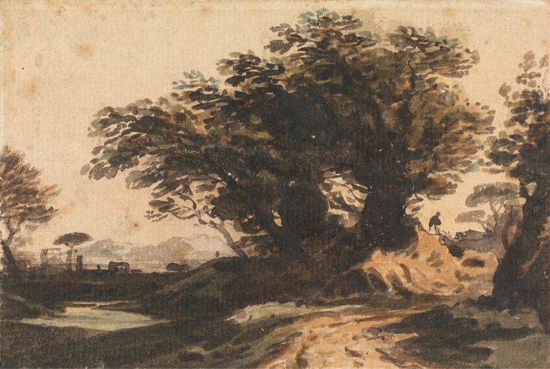 Paisaje con un grupo de árboles y un arroyo de John Varley, medio desconocido